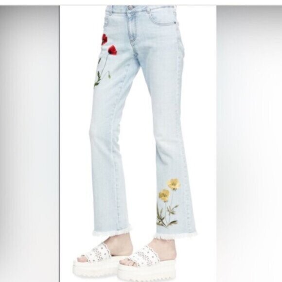 Stella McCartney Floral-Embroidered Flare Jeans - Picture 2 of 14